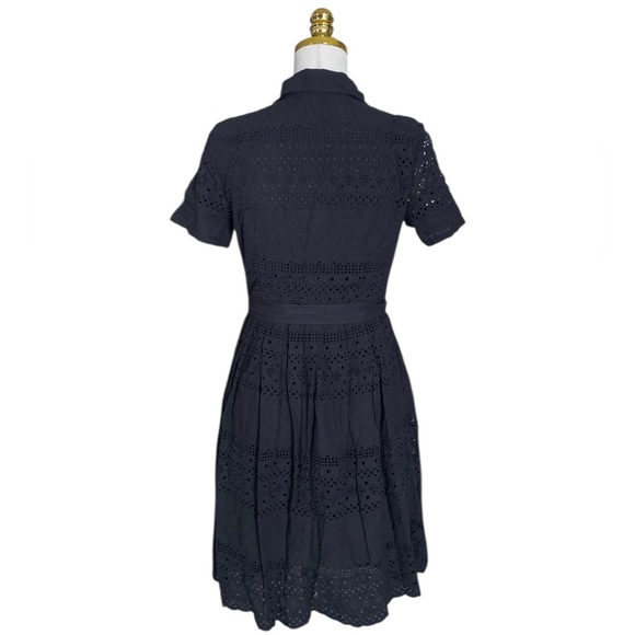Talbots Black Eyelet Fit & Flare Button Up Short Sleeve Cotton Shirt Dress Sz 4P - Picture 4 of 6